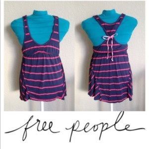 Free People Vintage Striped Racerback Ribbon Tie Small Navy
